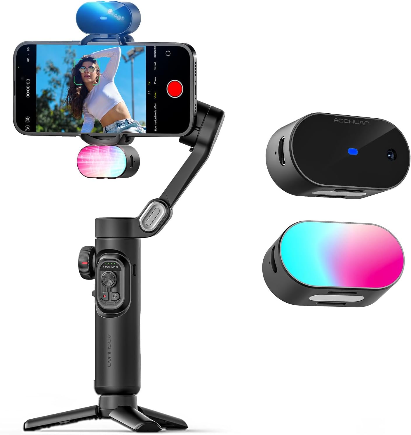 XE AI Version, Gimbal Stabilizer for Smartphone, NO APP AI Tracking, Magnetic RGB LED Light, 7 Color Temperature