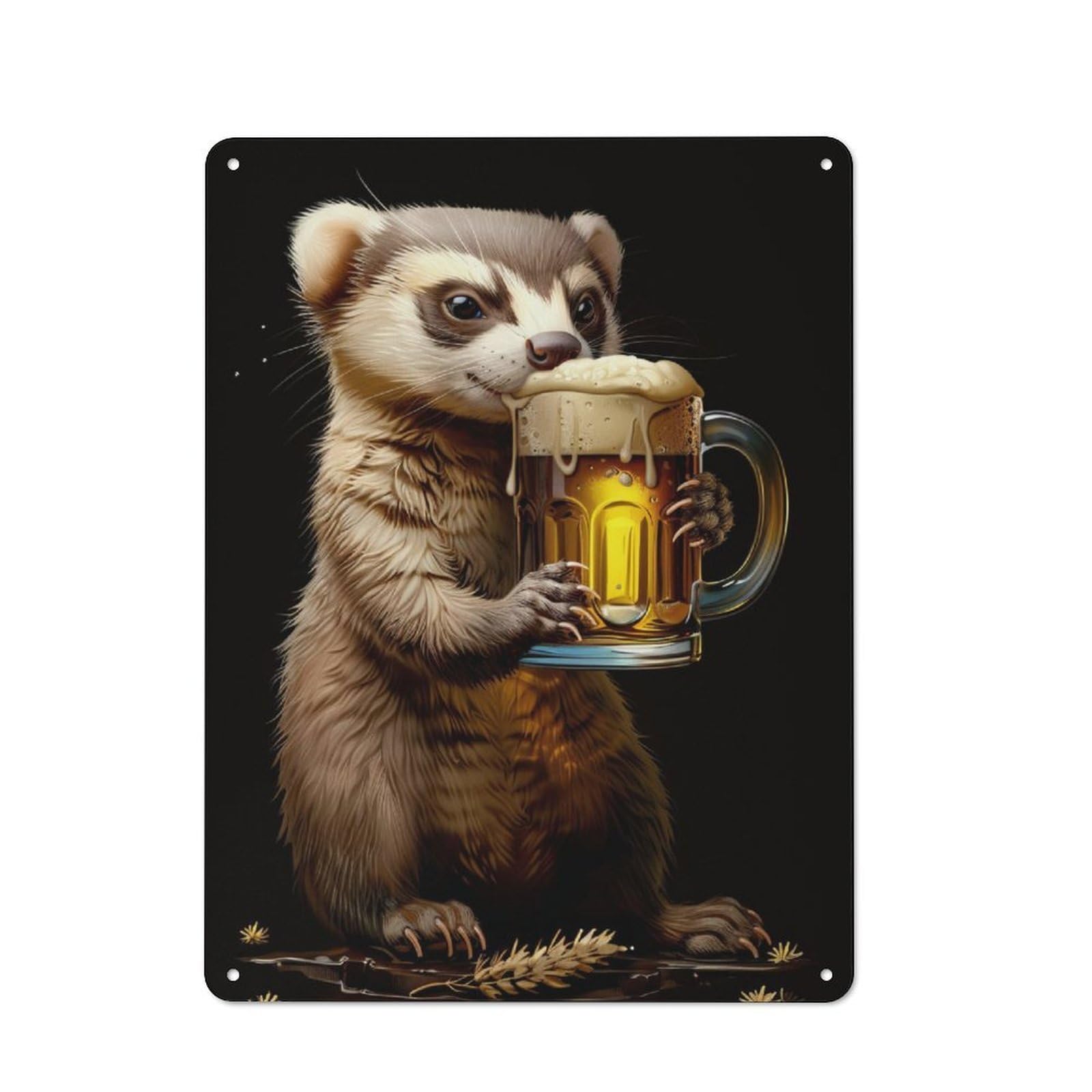 Junmoney Ferret Beer Tin Wall Sign 40X30cm, Country Style Bistro Wall Plaque For Coffee Bar, Kitchen, Bistro Or Tea Corner