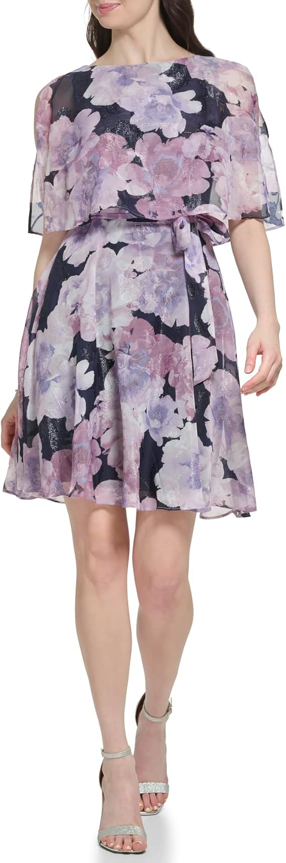Jessica Howard Women's Floral Cape Fit & Flare Mini Dress