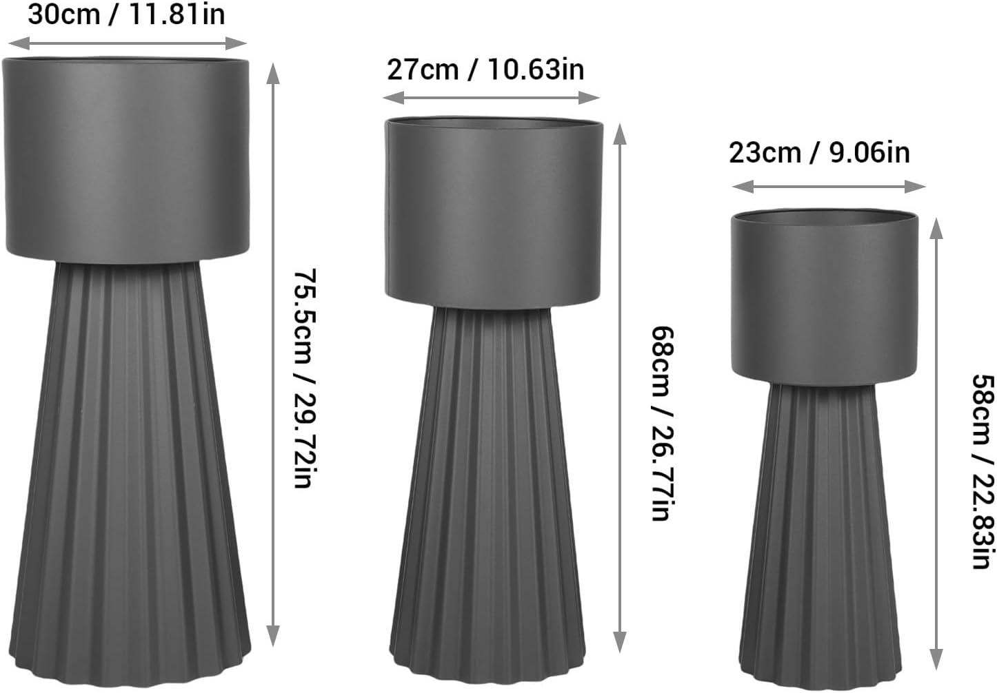 ITEFDTUTNE 3pcs Metal Plant Pots with Stand Tall Planters for Outdoor Plants Indoor Outdoor 9.1in 10.6in 11.8in Flower Pots for Front Porch, Patio, Balcony