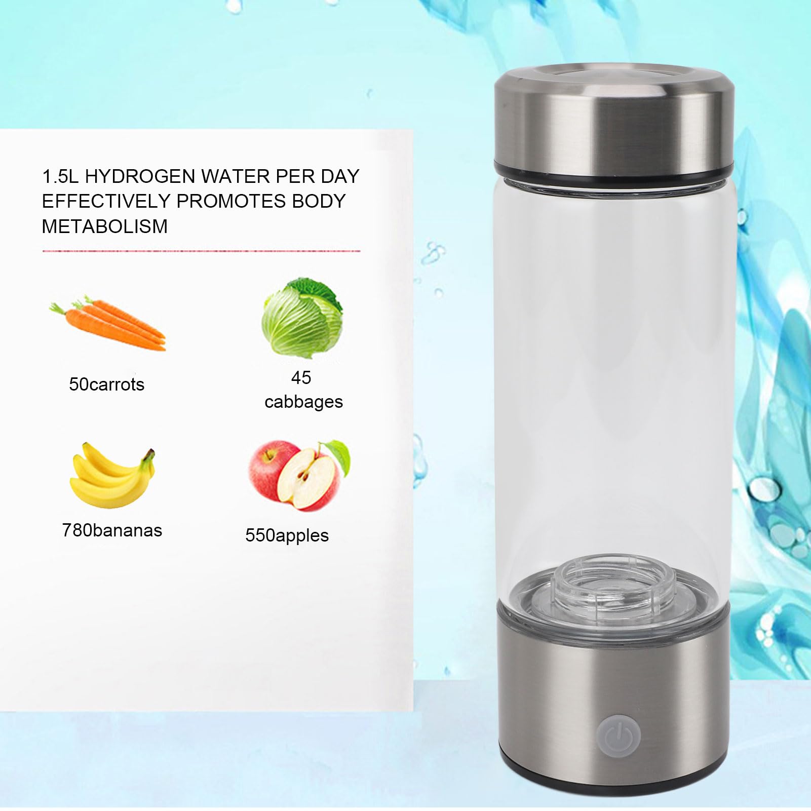 SIXRUN Botella de Agua de Hidrógeno de Vidrio, 420ml, Generador de Agua Rico en Hidrógeno Recargable, Taza de Salud para el Hogar y la Oficina
