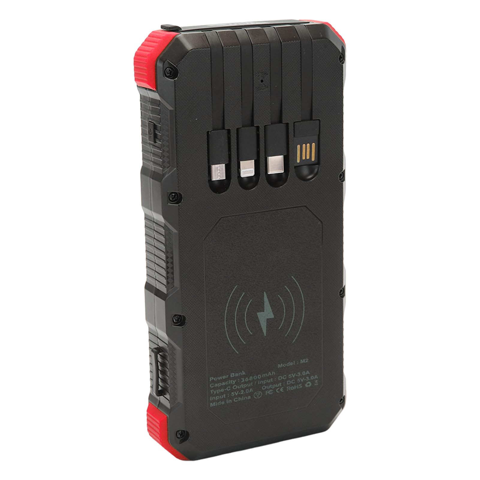 Chargeur Solaire ABS Phone Power Bank 36800 MAh Chargeur de Banque d'énergie Solaire 5 V 3 A avec 3 Ports USB Lumière LED et Entrées Multiples pour Camping, Randonnée, Voyage, (Rouge)