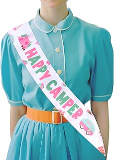 Happy Camper Birthday Party Favor Sash, Pink Camping Party Decorations for Women Girls, Tent Picnic Blanket Dining Cart Campfire Decor Supplies, Photo Prop Accessories