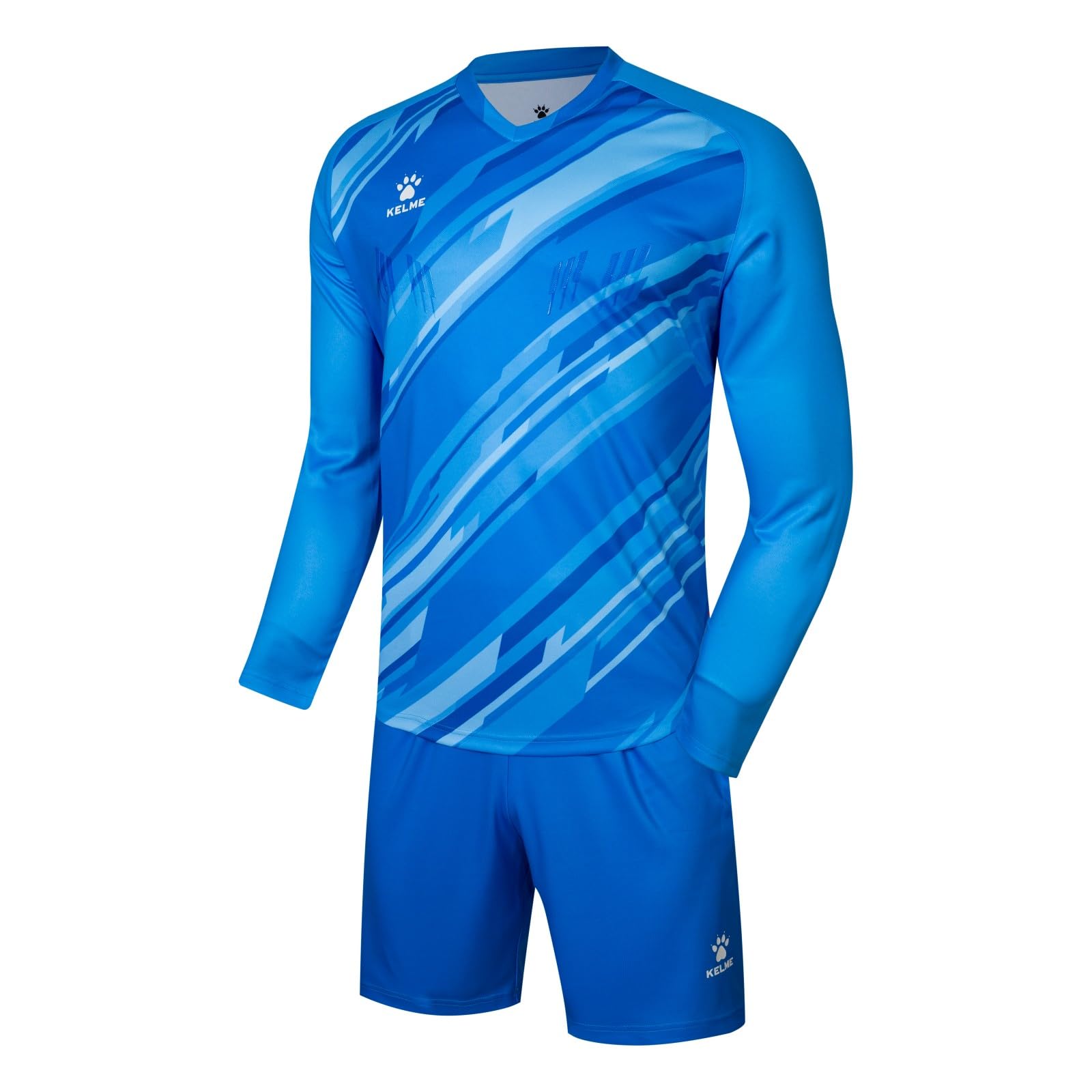 Kelme Men's Blue Football Goalkeeper Shorts Long Sleeve T-Shirts Padded Goalie Jersey Sports Uniform(, S)