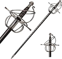 MEIXIAOZHOU Cosplay Renaissance Rapier Sword - Spanish Swept Hilt Fencing Sword Black/Red Stainless Steel