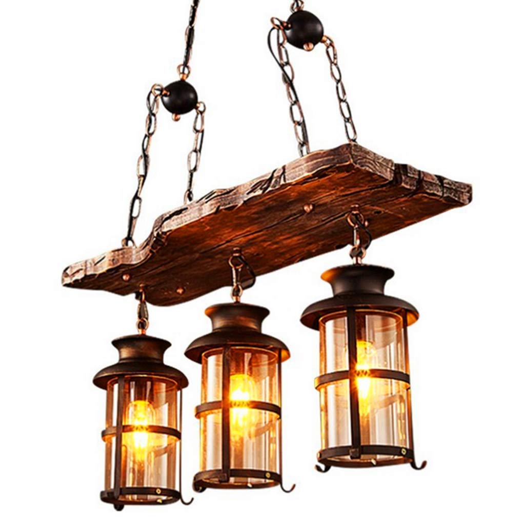 Fumimid Bronze Vintage Pendant Lights Industrial Wood Retro Chandelier Farmhouse Style Height Adjustable Hanging Lamp Bar Coffee Loft E27 Pendant Lamp Bedroom Living Room Kitchen Decoration Lighting,3 Heads