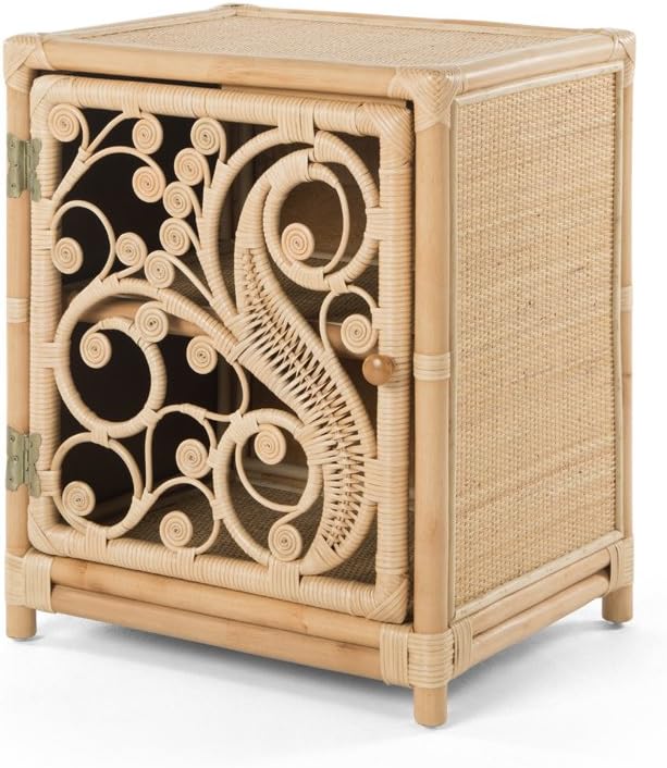KOUBOO Rattan Peacock Nightstand with one Door Opening Right, Natural Color, Medium