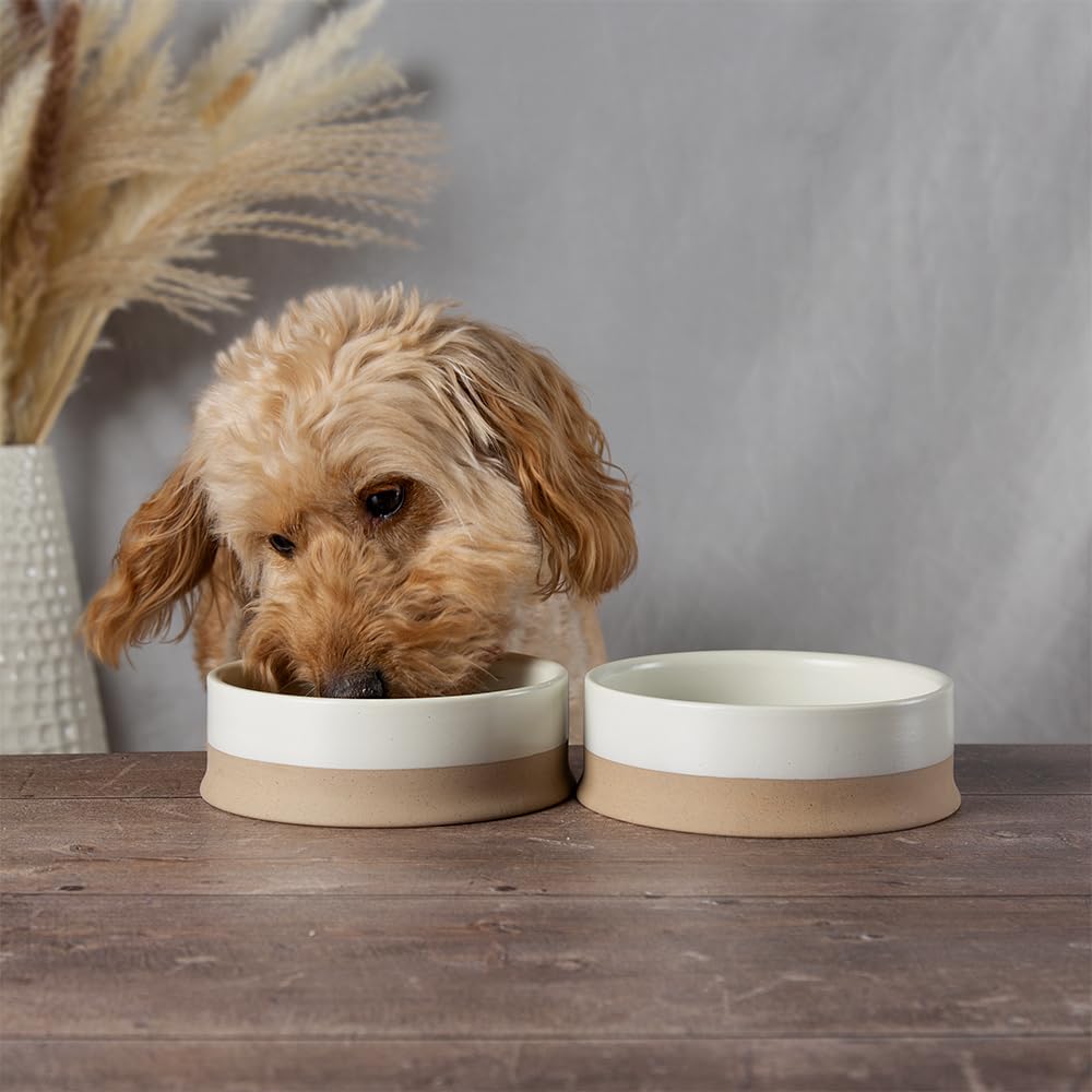 Scruffs Scandi 2pc Bowl Set - Cream 16cm - Dog Bowls - Stoneware - Non-Tip Design