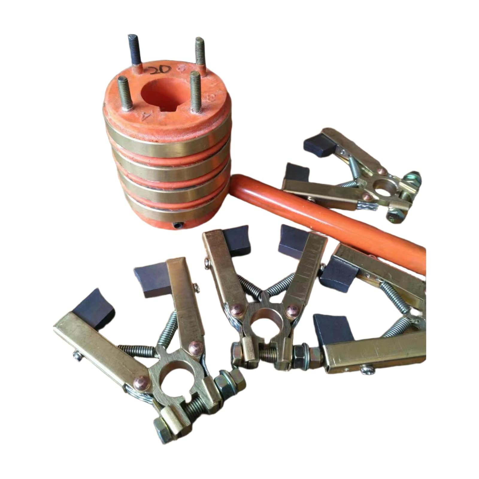Anillo colector conductor, 2/4 circuitos, tipo soporte | anillo de cobre multicapa; anillo de cobre; portacarbones; escobilla de carbón(4 Ring 1 sleeve ID 20 25*outer 58*H 70mm)