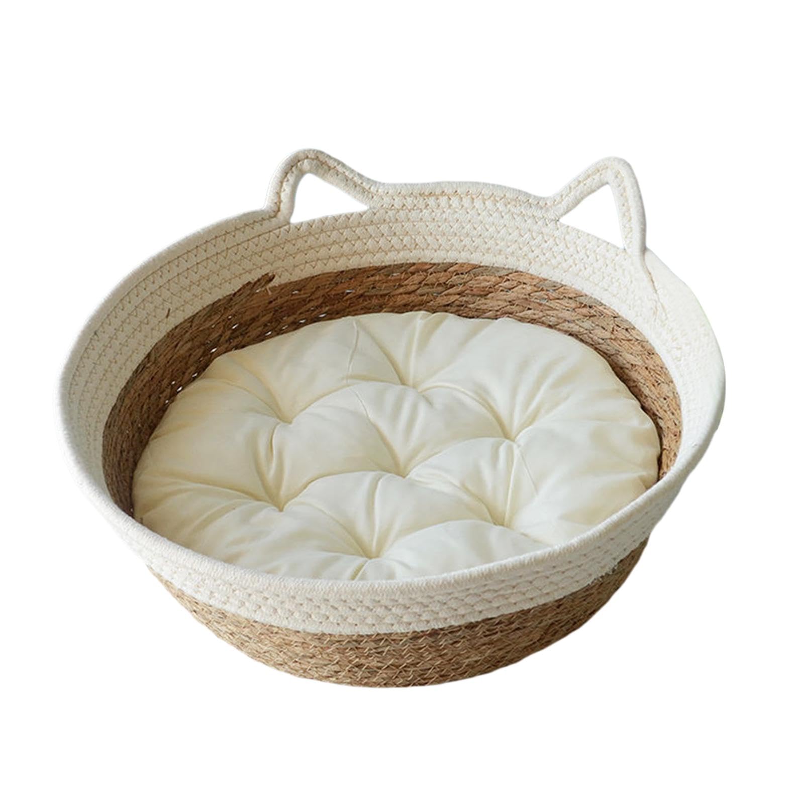 LOVIVER Woven Cat Bed Basket Pet House Breathable All Seasons Handmade Portable Scratcher Resistant Round Pet Bed Cat Scratcher, Large