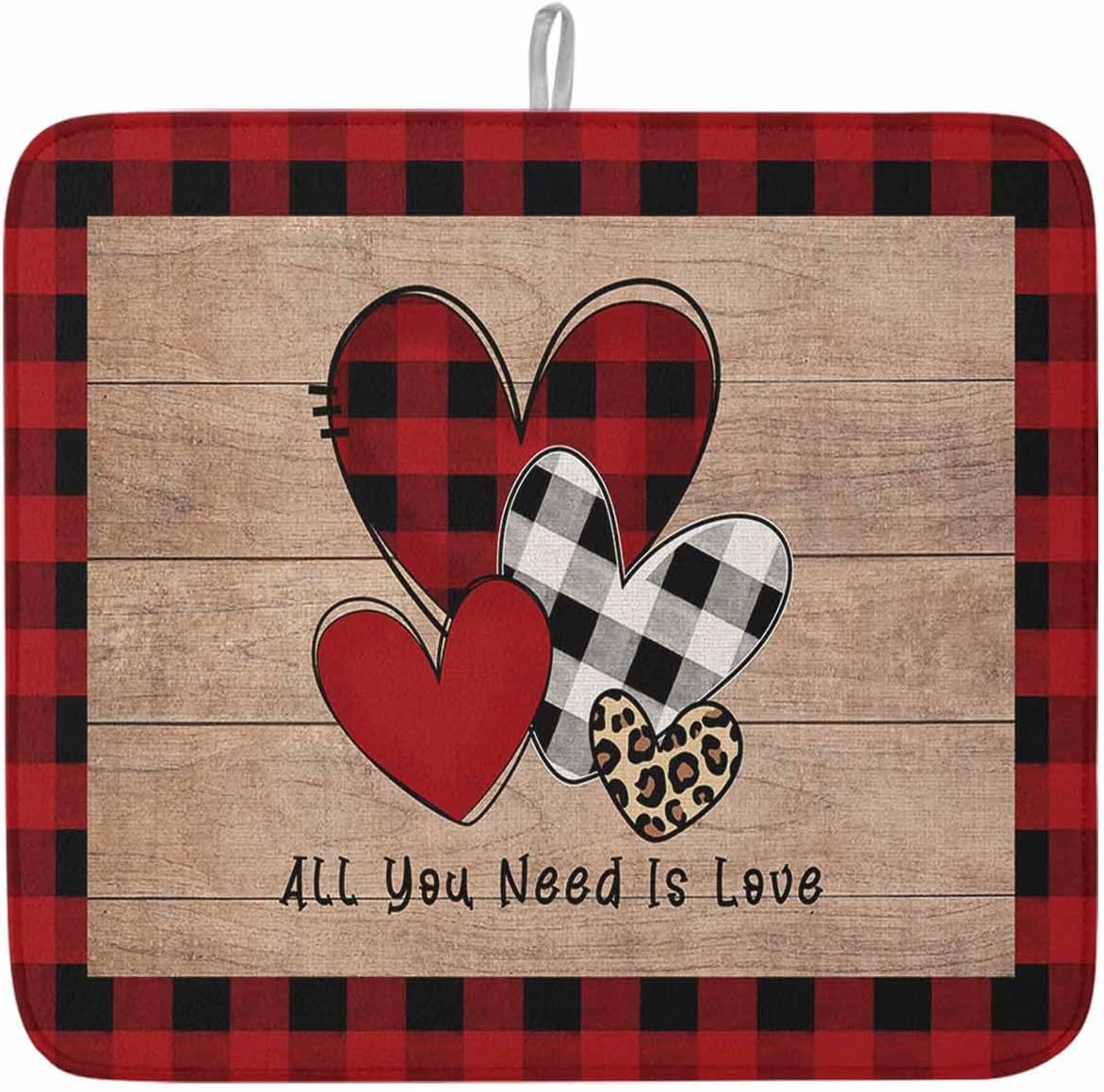 St. Patrick's Dish Drying Mat for Kitchen Counter Day Lucky Shamrock Black Buffalo Plaid Absorbent Microfiber Quick Dry Pad Non Slip Drainer Mats 18x24 Inch, 2 Pack