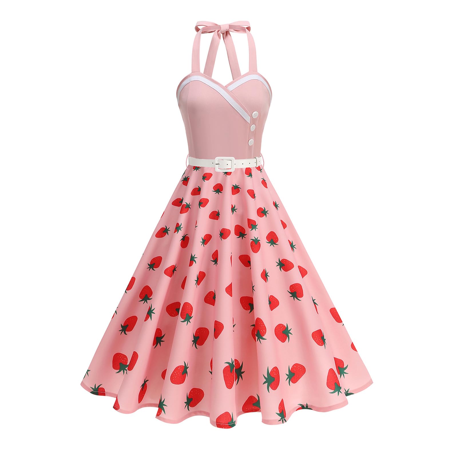 Robe de style années 50 pour femme, style vintage, à motif floral, sans manches, dos nu, robe de bal mi-longue avec ceinture