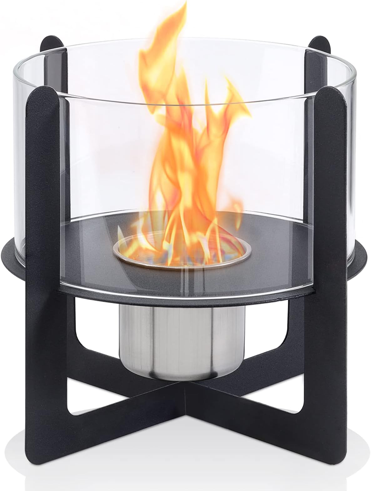BACOENG Tabletop Portable Bio Ethanol Fireplace, Indoor/Outdoor Cross Circle Table Top Fire Pit, Black