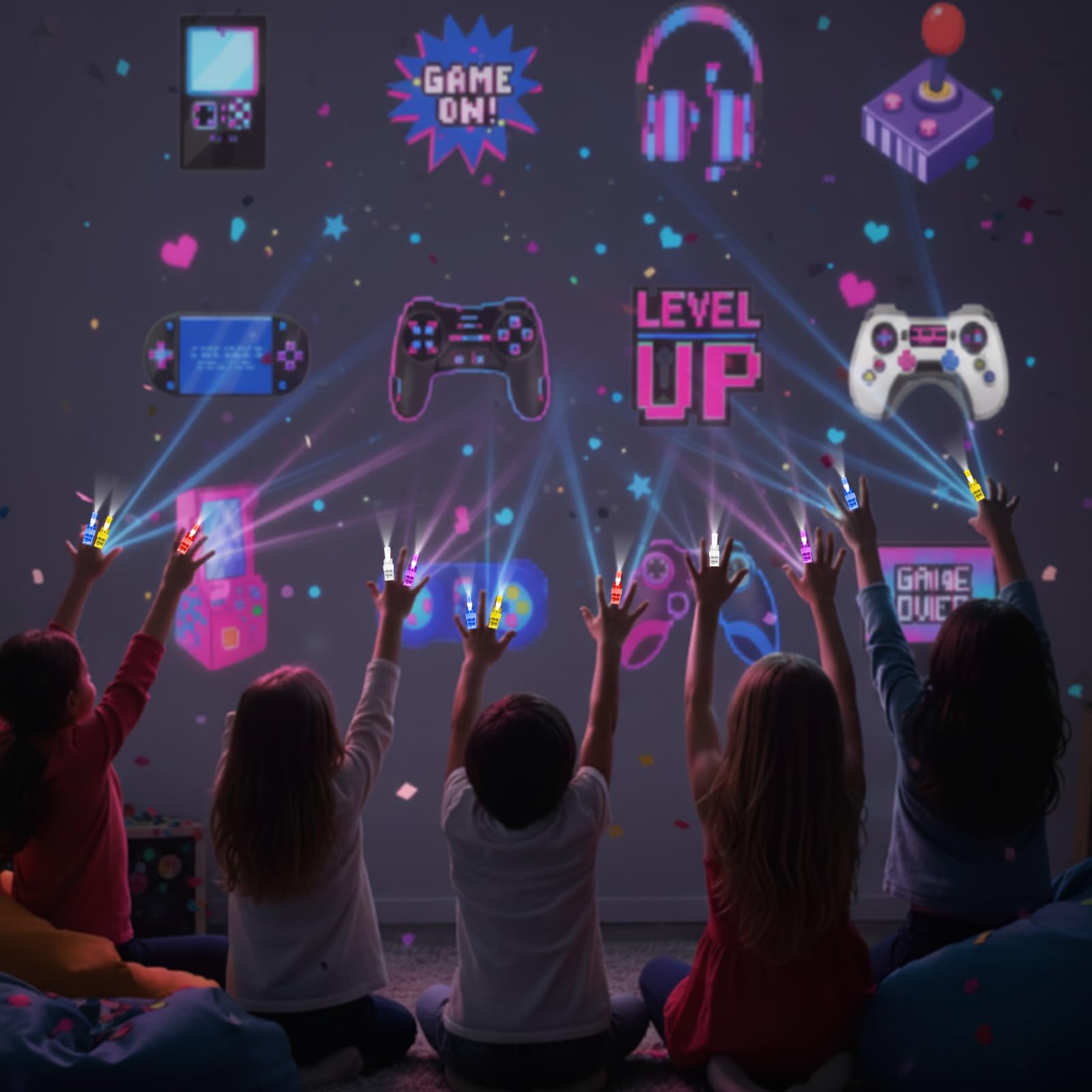 Capoda Paquete de 36 recuerdos de fiesta de juego, luces LED que brillan en la oscuridad, anillos con controlador y patrones, suministros temáticos de juegos iluminados, rellenos de bolsas de regalo a