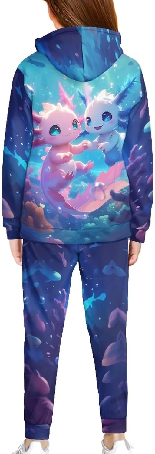 WELLFLYHOM Girls Hoodies and Pants Set Graphic Sweatsuit Long Sleeve Sweatshirt and Jogger Pant Sets Fall Outfits image 2
