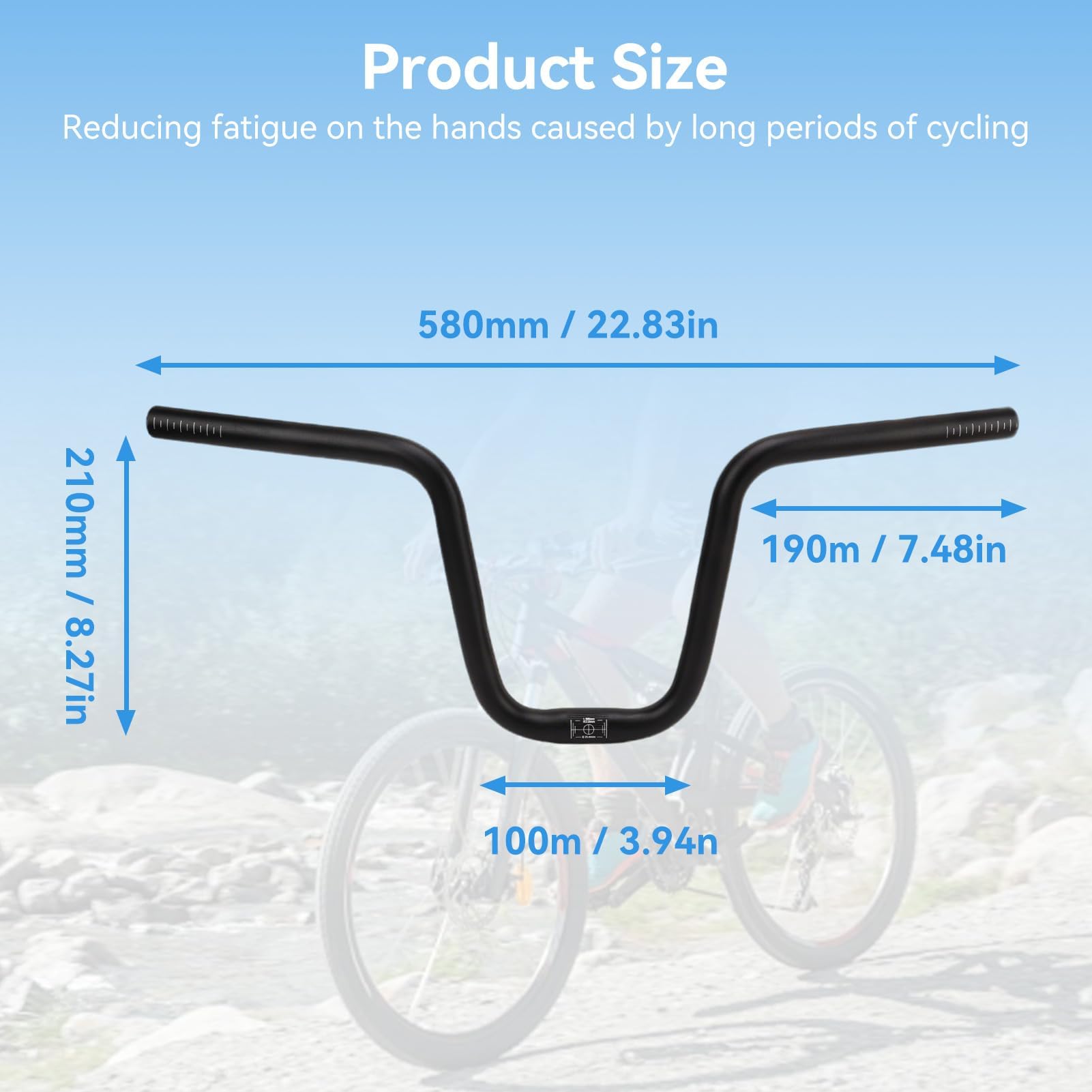 Guidon pour vélo de montagne, guidon élévateur de 25,4 mm en alliage d'aluminium, guidon de vélo extra long de 580 mm pour course en descente E-Bike (hauteur 210 mm/8,3 pouces)