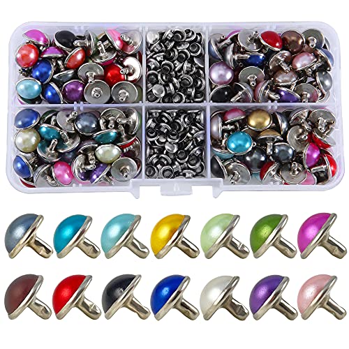 Yoranyo 160 Sets 13/32 Inch Mixed Colors Leather Rivets Pearl Rivets Studs Imitation Pearl Rivets For Clothing Rapid Rivets Studs For Belts Bags Shoes Dog Collars Leather Craft Accessories #TOP14