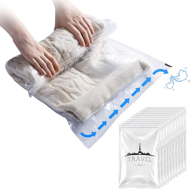 Amazon Brand - Umi Vacuum Storage Bags for Clothes, 10 Pack 40×60cm Roll-up Vacuum Bags for Storage Blankets, Suits, Coats, Travel or Moving, Save 3X Space Clothes Vacuum Storage Bags