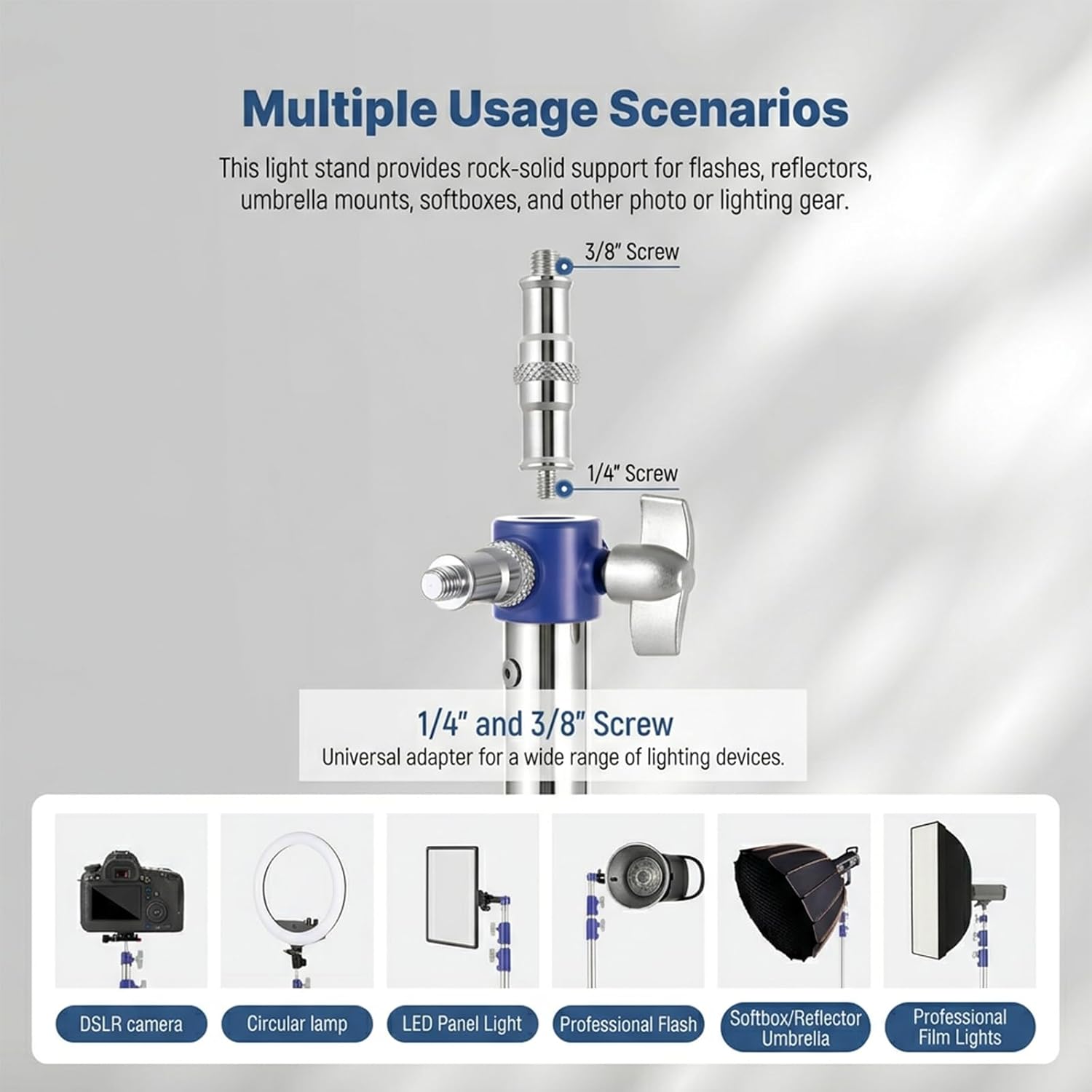 Light Stand Photography, 9.1ft/280cm Air Cushioned Light Stand, Heavy Duty Metal Photo Video Tripod Stand with 1/4" to 3/8" Universal Screw for Strobe, Camera, Ring Light, Softbox, Max Load 22lb/10kg