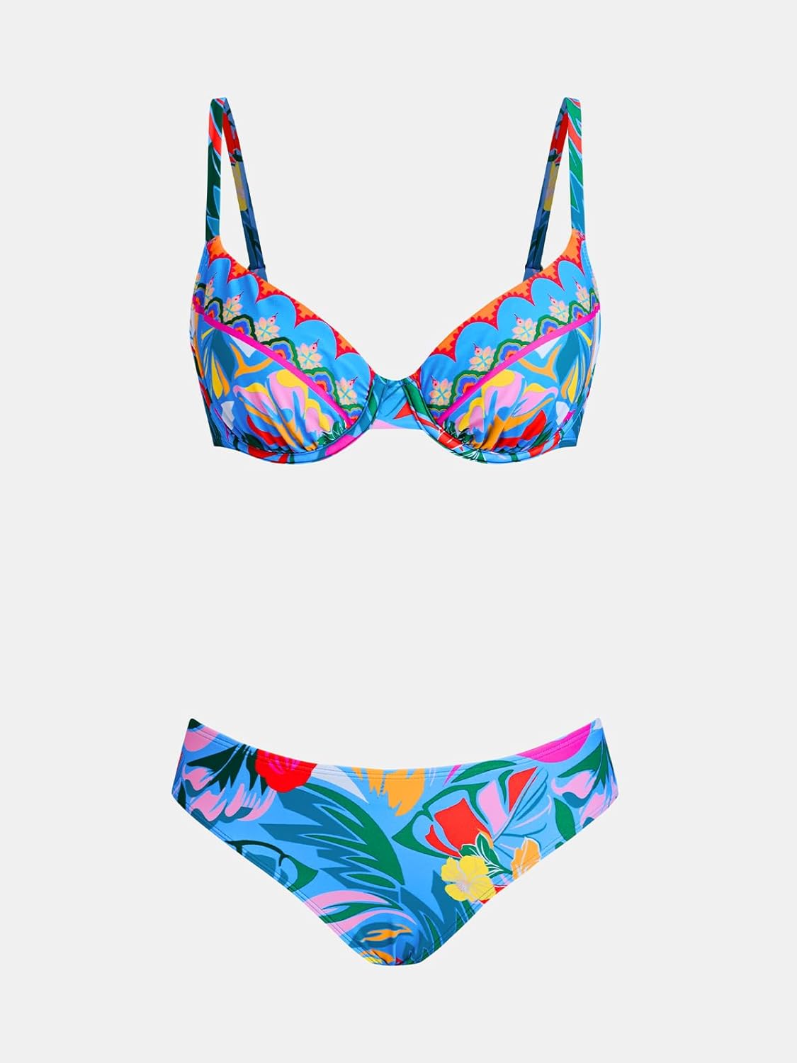 CUPSHE Women's Bikini Sets Two Piece Swimsuit V Wire Underwire Push Up Bathing Suit Mid Rise Back Hook Adjustable Straps - Image 6