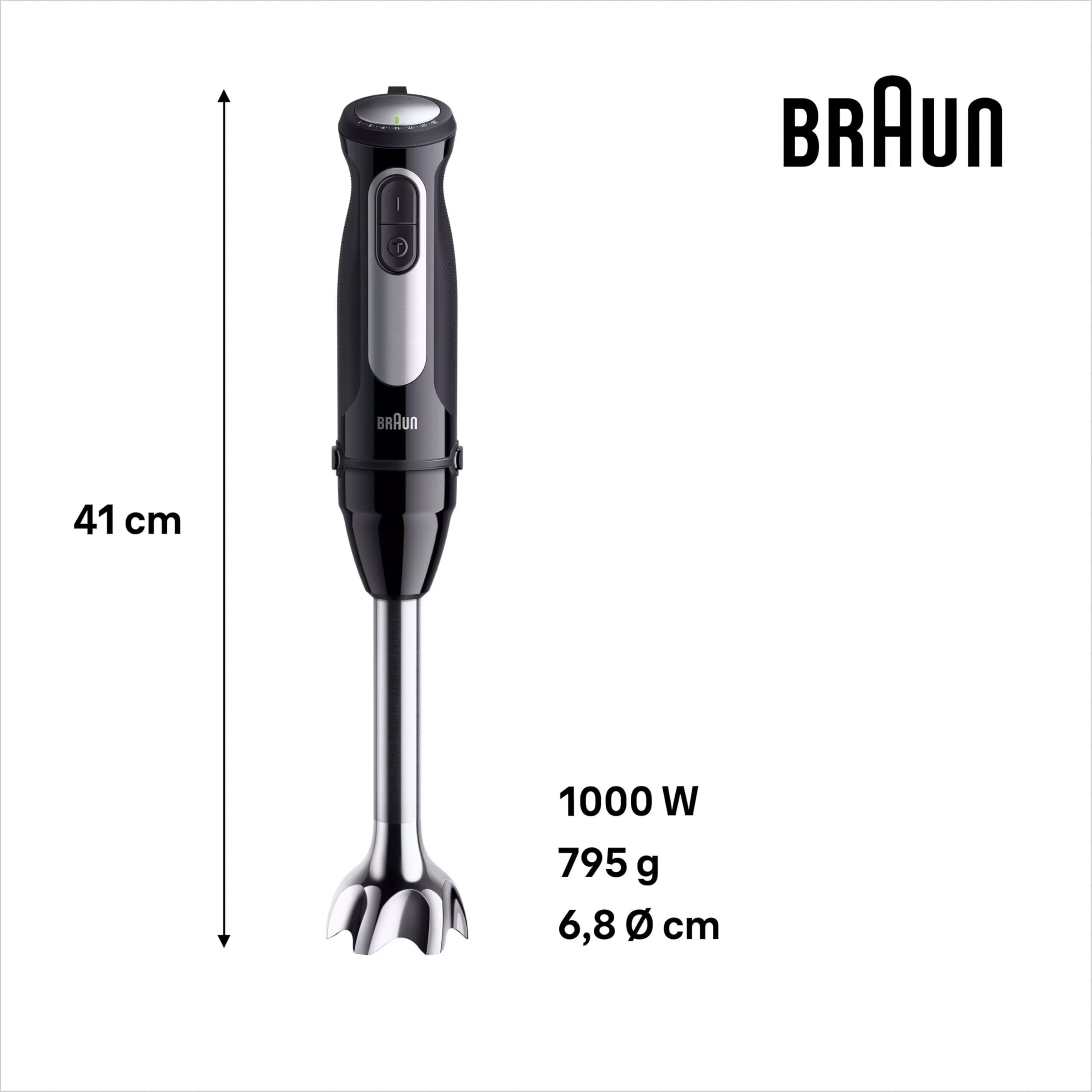 Braun Minipimer MultiQuick 5 Pro - Batidora de mano con mini procesador, picadora y varilla para sopas, batidos y papillas para bebé, 25 velocidades + Turbo, 1000W, negro (MQ55755M)