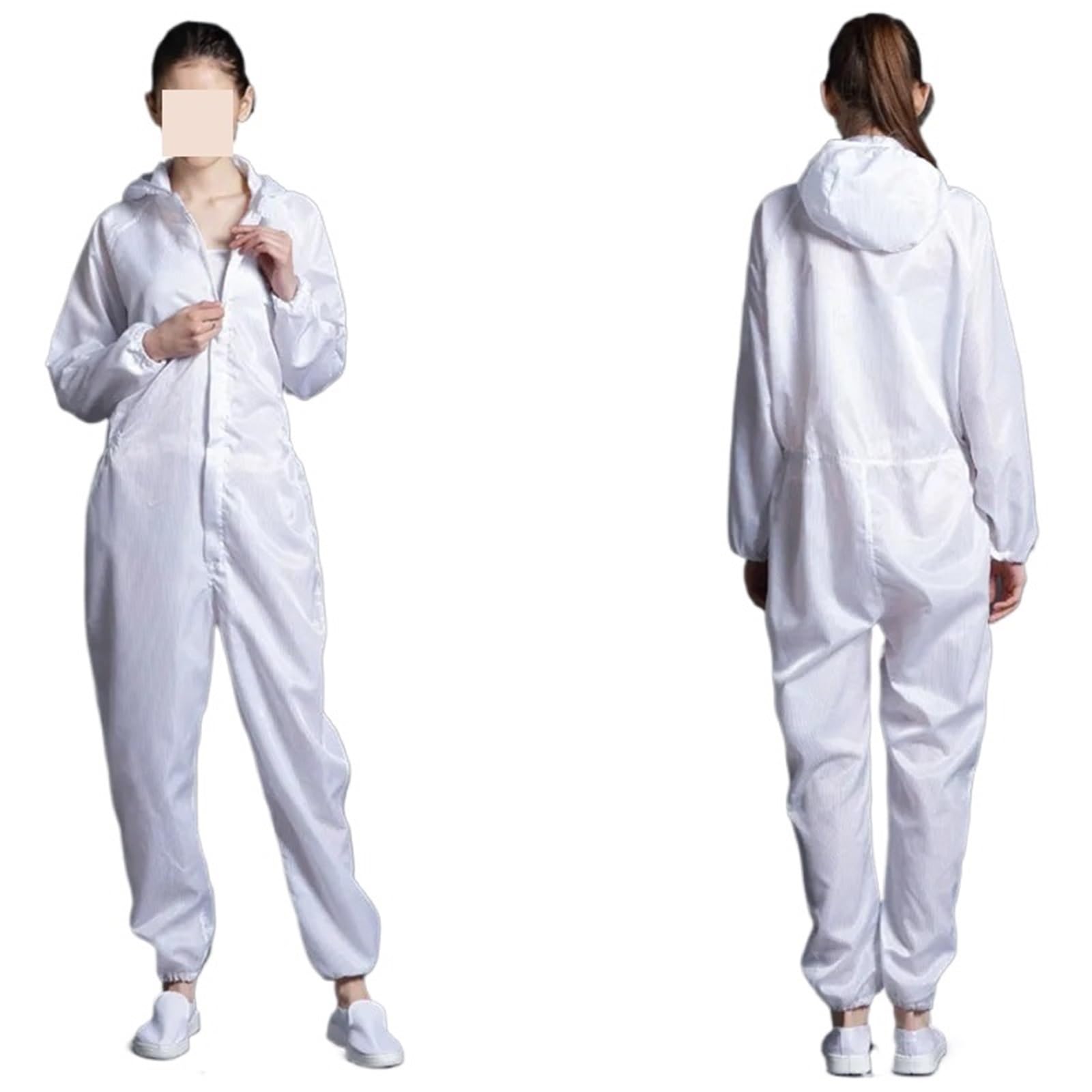 Homme Femme Anti-poussière Antistatique À Capuche Salle Blanche Vêtement Uniforme De Peinture Vêtements Salopette Une Pièce Combinaison Vêtements De Travail Propre(blanc,Medium)