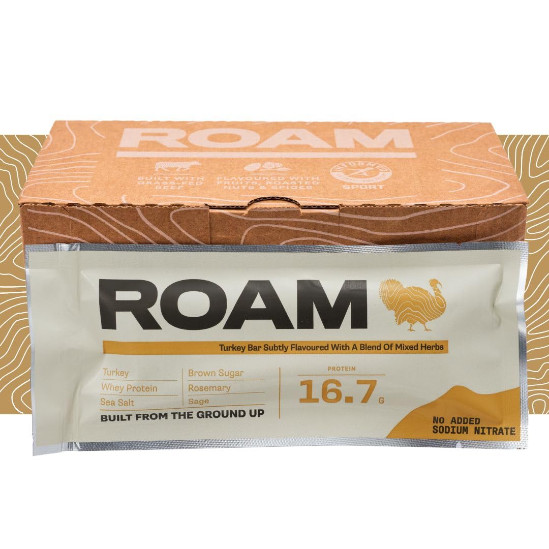 Roam Natürliche Protein Riegel, 12x45 Gramm FleischSnacks, ideal für die Carnivore-Diät, glutenfreie Trockenfleisch (Zitronen- und Kräuter-Putenfleisch aus Freilandhaltung, 12x45 Riegel)
