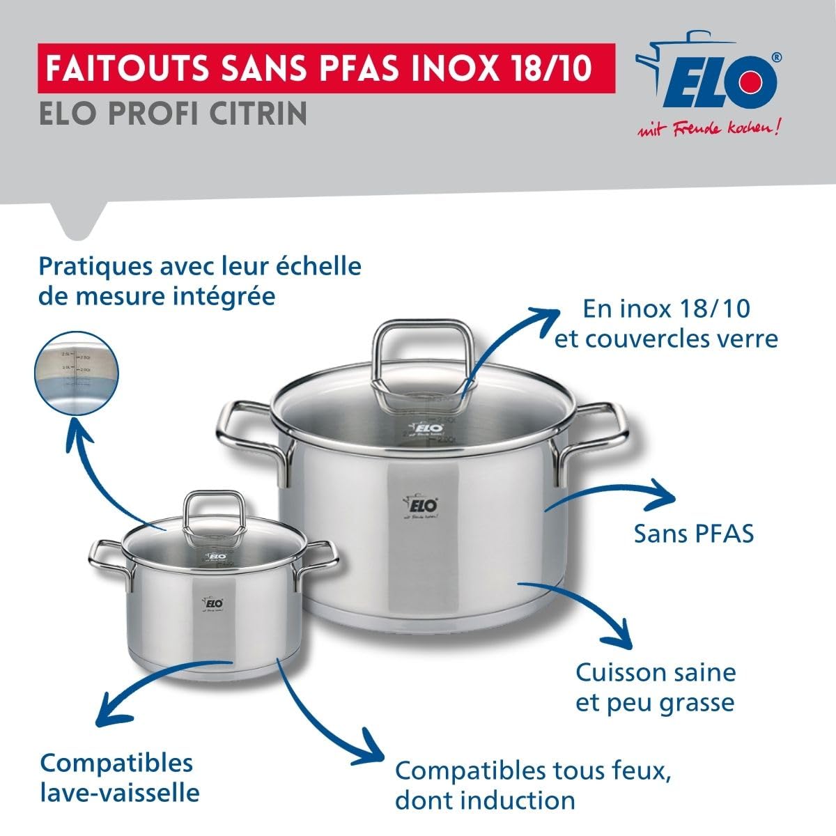 Elo Batterie cuisine 1 poêle 28 cm et 2 faitouts 12/20 cm