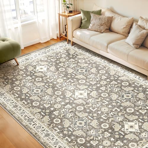 WITSHOCK Living Room Area Rugs 9x12: Soft Non-Slip Backing Washable Rugs Vintage Large Carpet for Bedroom Office Dining Room Kitchen Stain Resistant Home Decor Rug