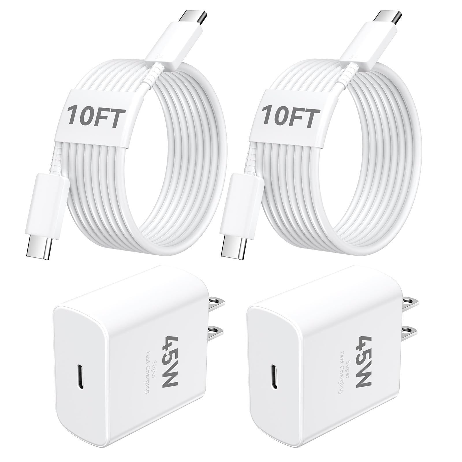 iPhone 16 Pro Max Charger Fast Charging, 45W USB C Super Fast Charger Block with 10 FT Type C-C Long Cable Cord for iPhone 16 Pro Max/16 Pro/16 Plus/15 Pro Max/15 Pro, iPad Pro/Air, Galaxy S25, 2 Pack