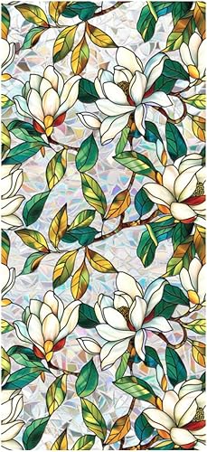 Miniatura 15 de Película de Privacidad de Ventana de Rosetón Retro, Calcomanías de Vidrio Emplomado Rosa Roja Calcomanías de Privacidad Arcoíris Sala de Estar