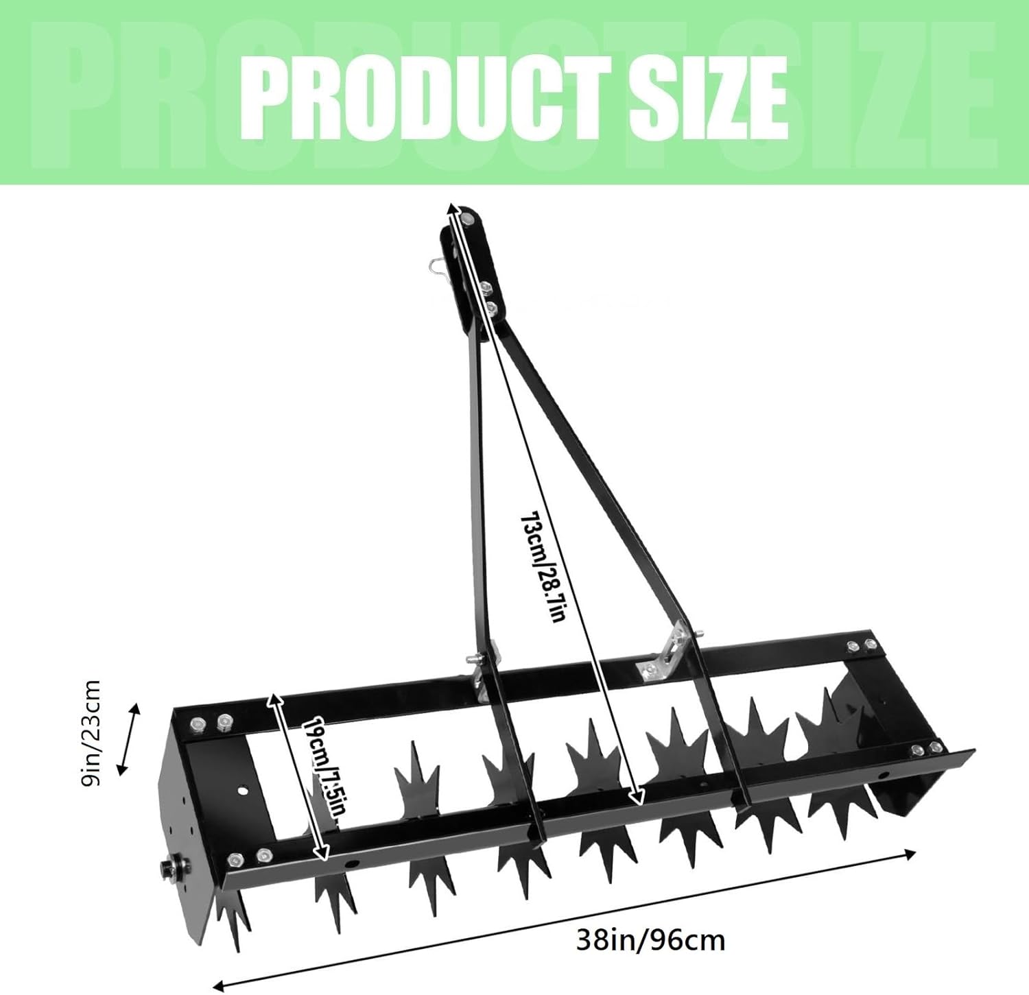 Pull Behind Lawn Plug Aerator, 38'' Lawn Aeration Tool with 8 Metal Spikes for Grass Maintaining, Rolling Lawn Spike Aerator, Manual Aerator Tool for Lawn, Garden, Farm, Black