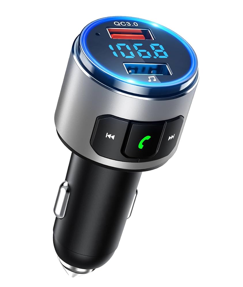 Bluetooth FMトランスミッター 急速充電 AUX対応 FMトランスミッター Bluetooth5.0 QC3.0急速充電 1.8インチ