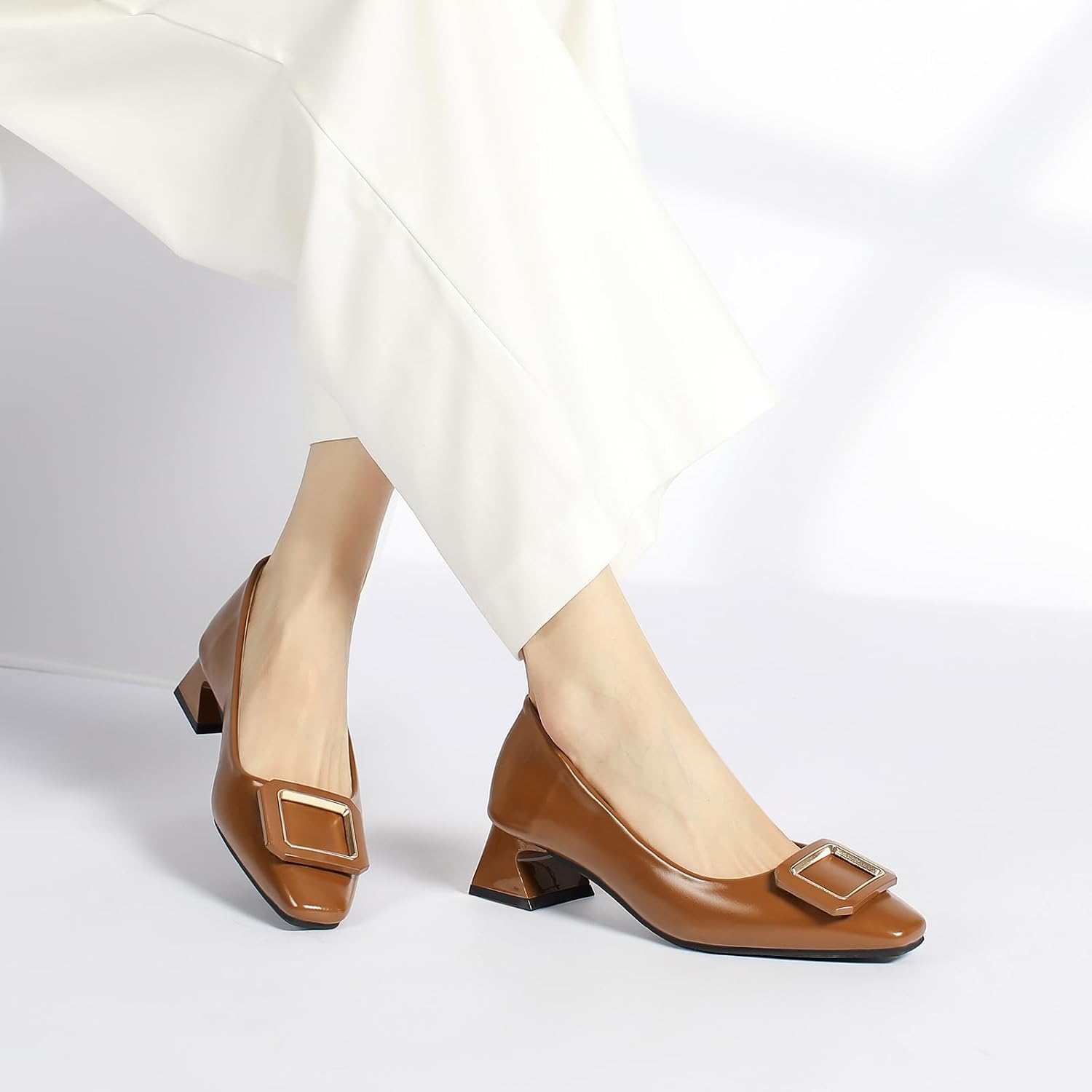 Low Chunky Block Heel Pumps for Women Comfort Square Toe Shoes | Dress Shoes