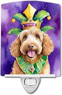 Caroline's Treasures Labradoodle King of Mardi Gras Ceramic Night Light Compact, UL-Certified, Ideal for Bedroom, Bathroom, Nursery, Hallway, Kitchen, 6x4x3, Multicolor