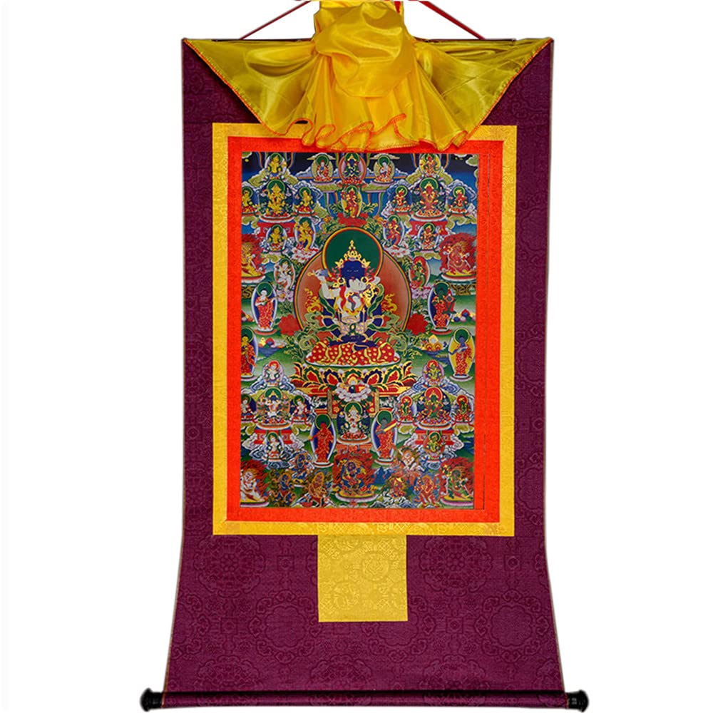 Tibetan thangka,thangka painting,buddhist tapestry,42 Silent Deities of the Bardo Thodol(Tibetan Book of Dead), Painting Art,Buddhist Thangka Brocade,Buddha Tapestry(Purple,XL(120cm*82cm))