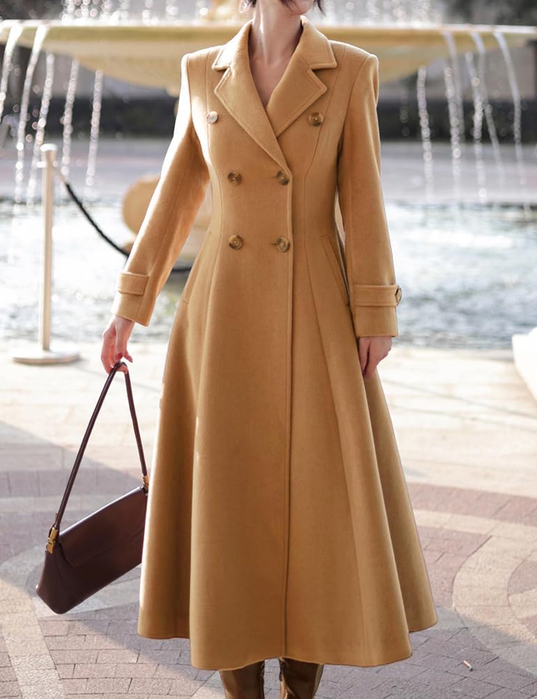 Mywinway Long Wool Coats for Women Fall Winter Double Breasted Peacoat Jackets Maxi Trendy Trench Coat - Image 6