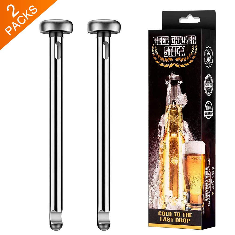 Beer Chiller Sticks for Bottles, 2 Pieces Stainless Steel Chiller Stick Beverage Cooler Cooling Sticks Keep Bottled Drinks Cold Great Gift Idea for Christmas Thanksgiving Men Birthday Gift