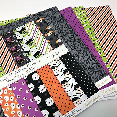 Die Cuts & Paper Set - Monster Mash For Halloween - By Miss Kate Cuttables - 16 Sheets Of 12"X12" Premium Specialty Paper & Over 60 Coordinating Die Cuts - Exclusive Original Matching Set #TOP4
