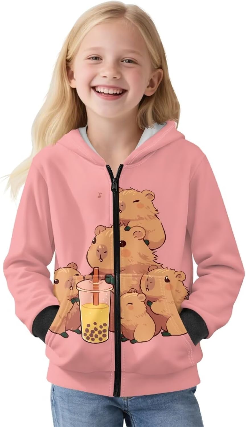 Kids Full-Zip Winter Hoodies for Girls Age 6-16 Warm Fleece Jacket Soft Cute Hooded Sweatshirts with Pockets