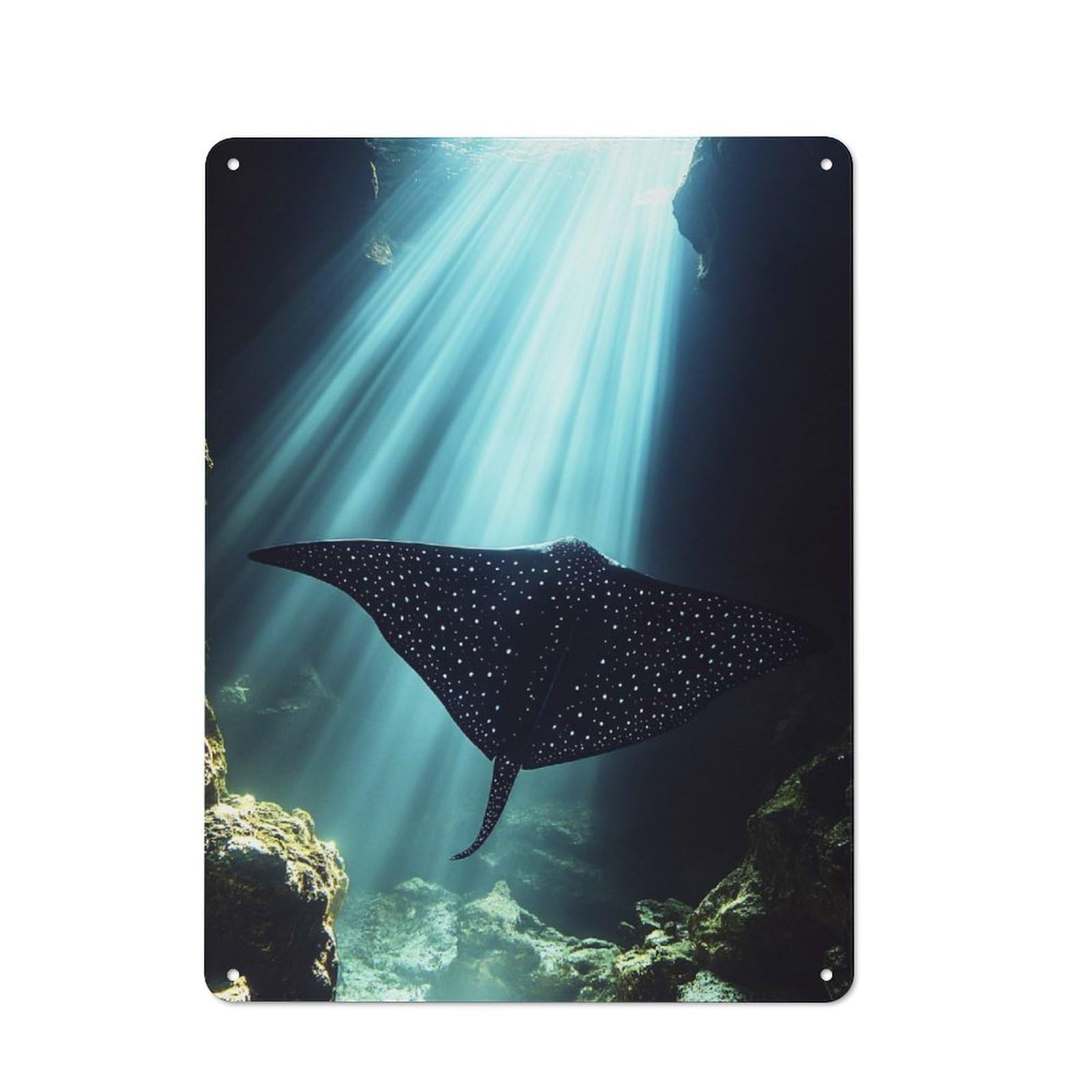 Junmoney Style-24 For Lounge Or Reading Corner, Spotted Eagle Ray Underwater Vintage Metal Sign 40X30cm, For Collectors Decorating Lounges And Reading Corners