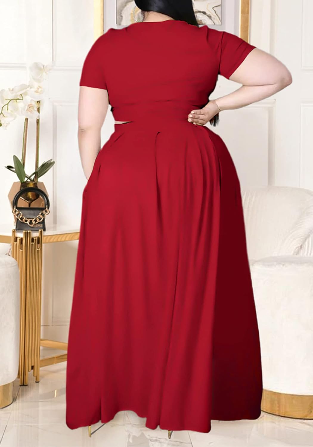 Womens Sexy Plus Size 2 Piece Dress Outfits Short Sleeve Bandage Wrap Empire Crop Tops and Skirt Sets - Image 3