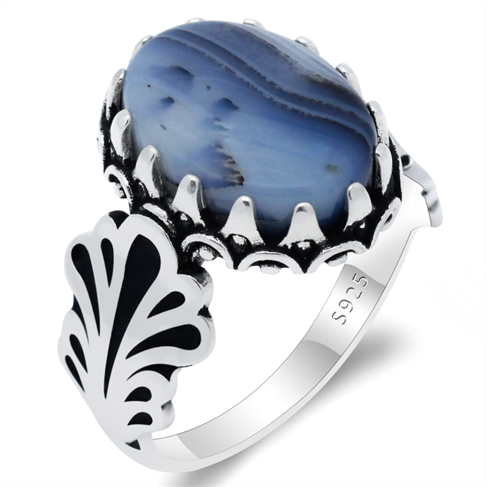 Jewelry Natürlicher Achatring für Herren 925er Silber Krallenbesatz Edelsteinring Türkischer Handgemachter Schmuck Türkischer Ring (Ringgröße : 4.5) (6.5)