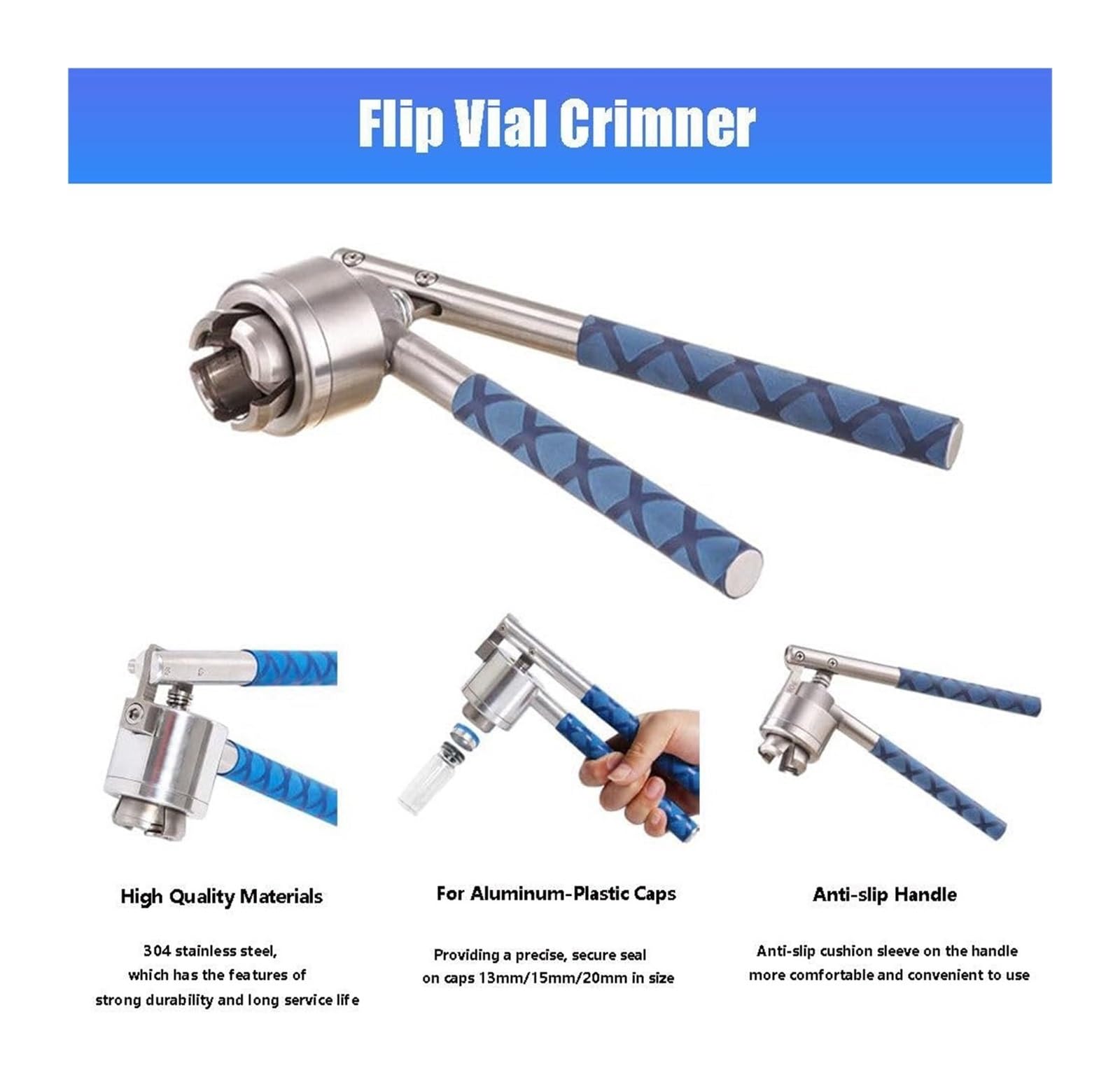 Manuelle Vial Crimper Versiegelung für 13 mm, 15 mm, 20 mm Flaschen – Edelstahl-Flaschenverschluss mit rutschfestem Griff für Parfüm, ätherische Öle, DIY