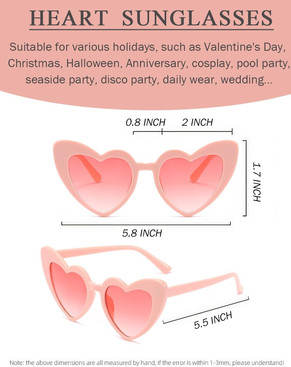 4 Pack Heart Shaped Sunglasses Trendy Cat Eye Love Heart Glasses Vintage Retro Heart Sunglasses for Women