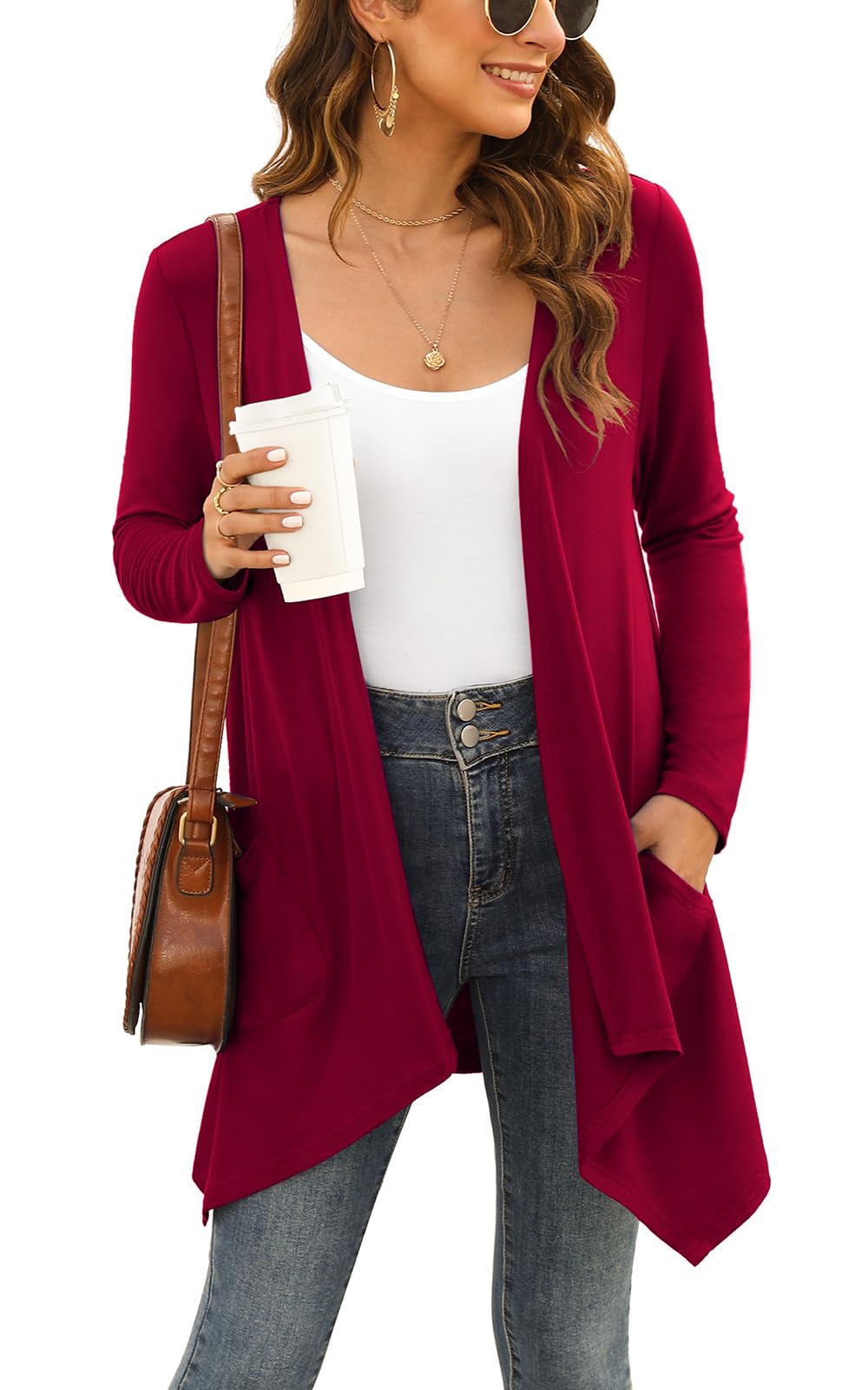 Wiwclo Veryoung Short Sleeve Cardigans for Women Casual Drape Open Front Lightweight Summer Cardigan with Pocket High Low Hem
