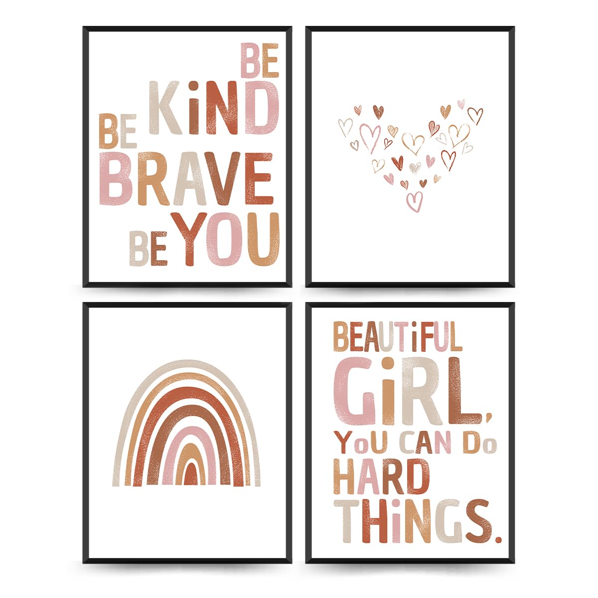 PLKMN Girl Nursery Decor Set of 4, Positive Affirmations Prints, Boho Rainbow Heart Wall Art for Toddler, Little Girl, Baby Girl, 8x10 Inch, Unframed