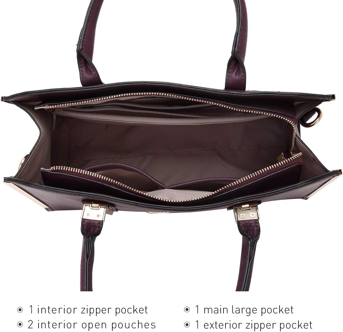 Dasein Women Large Handbag Purse Vegan Leather Satchel Work Bag Shoulder Tote with Matching Wallet - Image 5