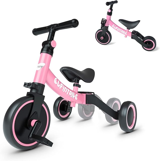 besrey 5 in 1 Balance Toddler Bike Kids Trike Toddler Tricycle ideal for 10 Months to 4 Years Old Kids Boys Girls Indoor Outdoor, First Birthday Gifts - Pink