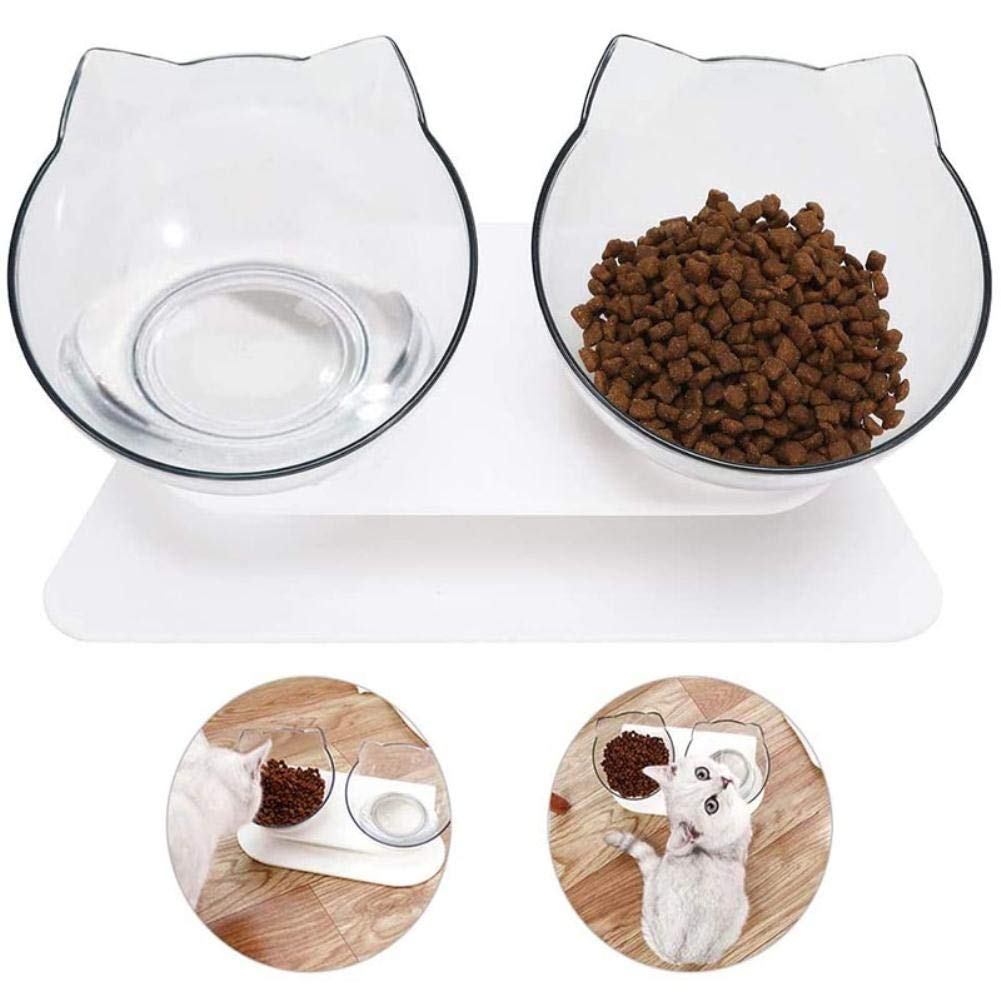 Double gamelle antidérapante pour chat, double gamelle pour chat avec support surélevé, nourriture et eau pour animaux domestiques, multicolore 1/2/3/4 pièces (bol transparent uniquement, 4 pièces)